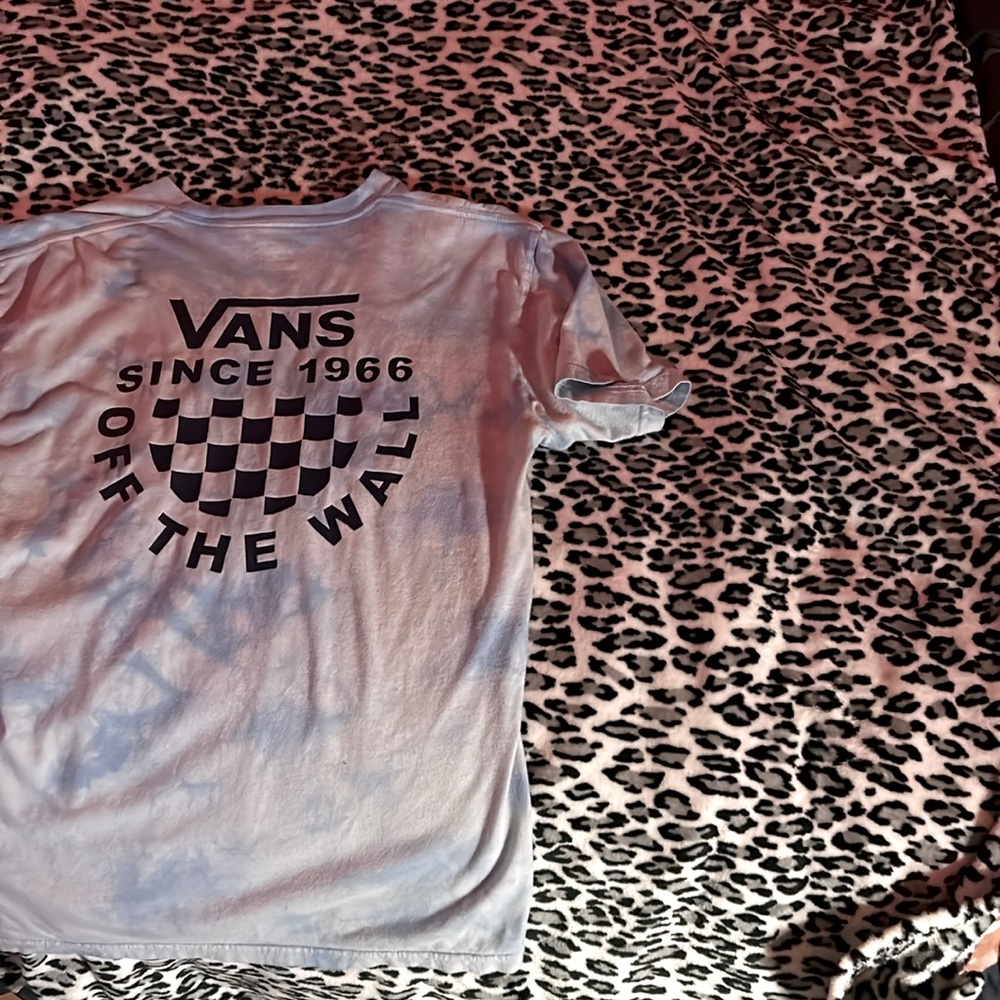 Vans custom Checkerboard print washed Out blue Tie dye oversized Skate tee